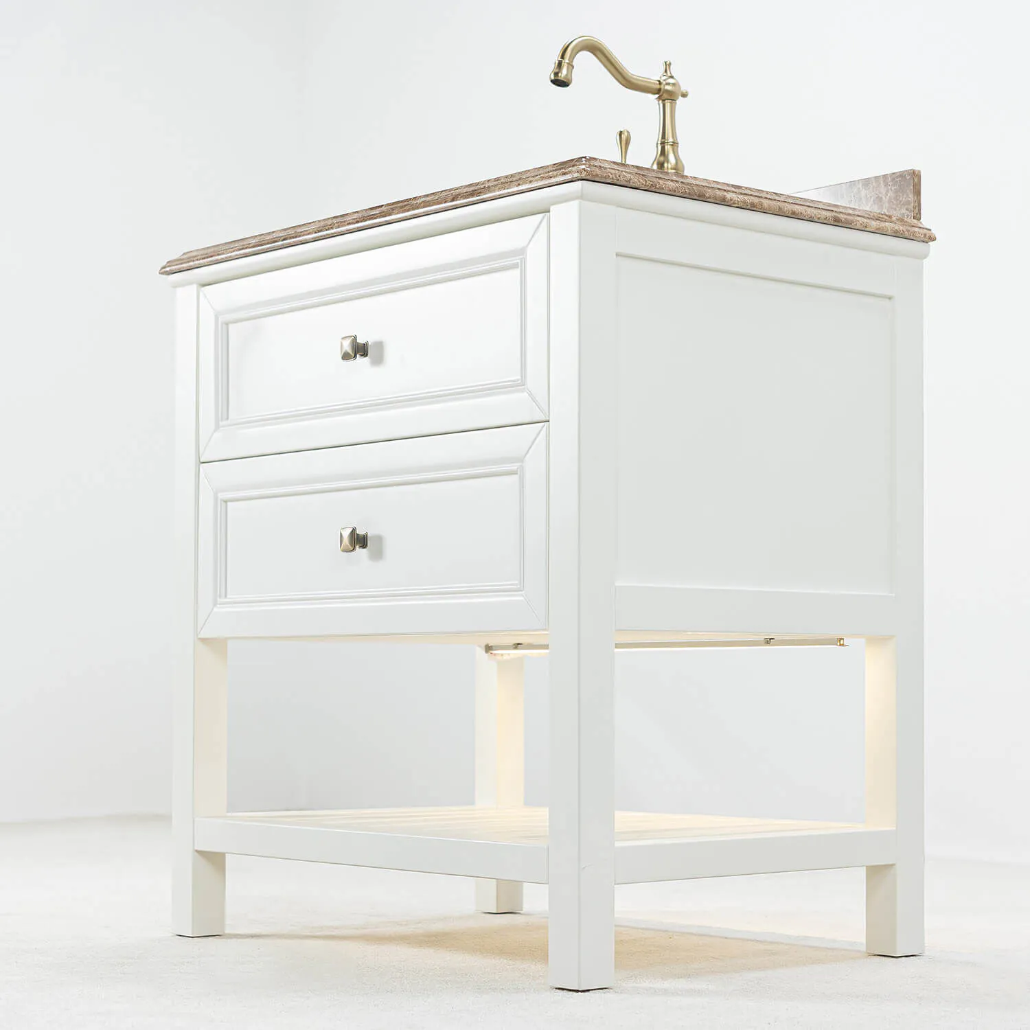 Kommod Badrum 80cm Utah Vit - Beige Marmor
