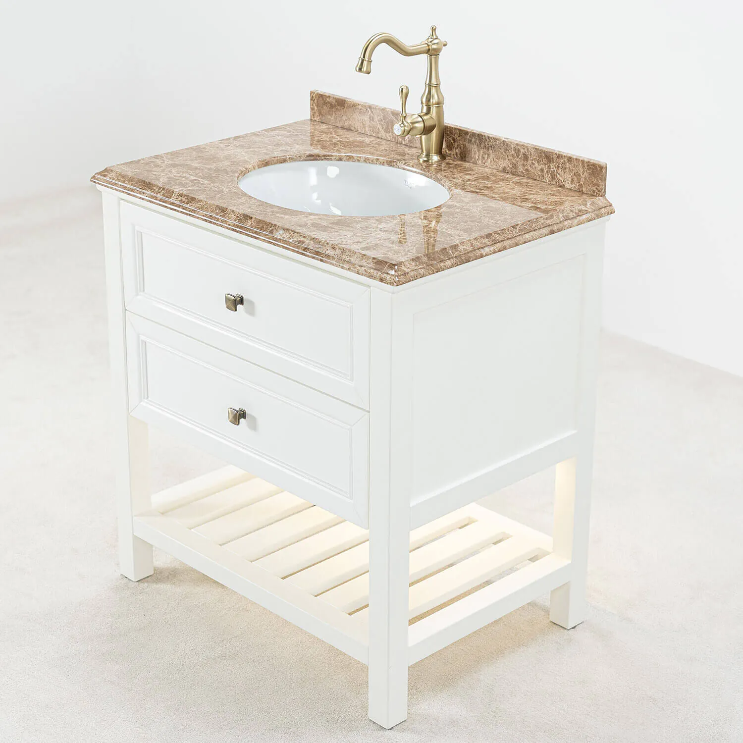 Kommod Badrum 80cm Utah Vit - Beige Marmor