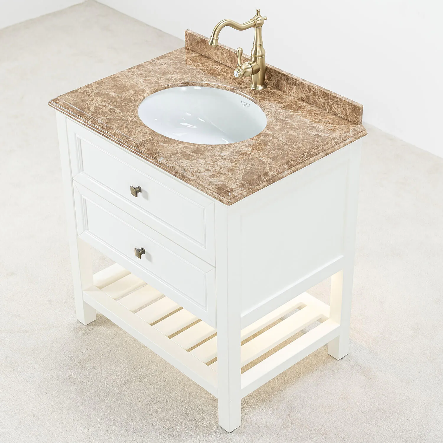 Kommod Badrum 80cm Utah Vit - Beige Marmor