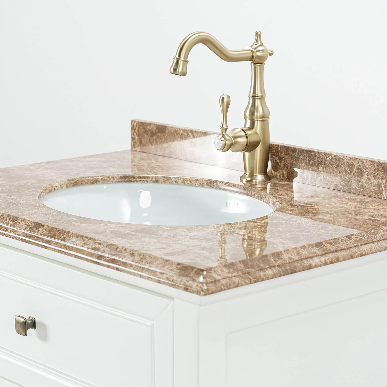 Kommod Badrum 80cm Utah Vit - Beige Marmor