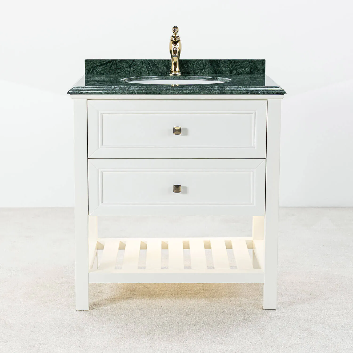 Kommod Badrum 80cm Utah Vit - Grön Marmor