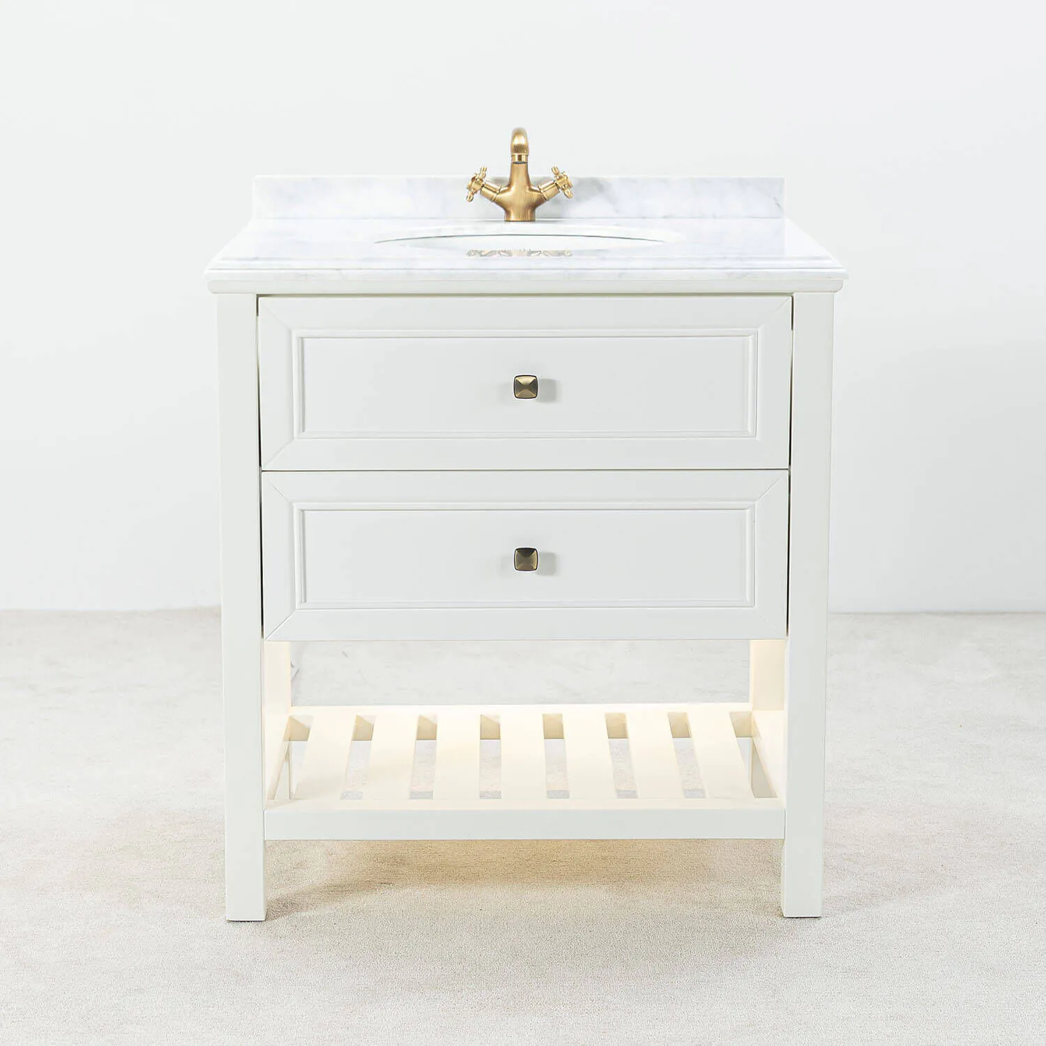 Kommod Badrum 80cm Utah Vit - Vit Marmor