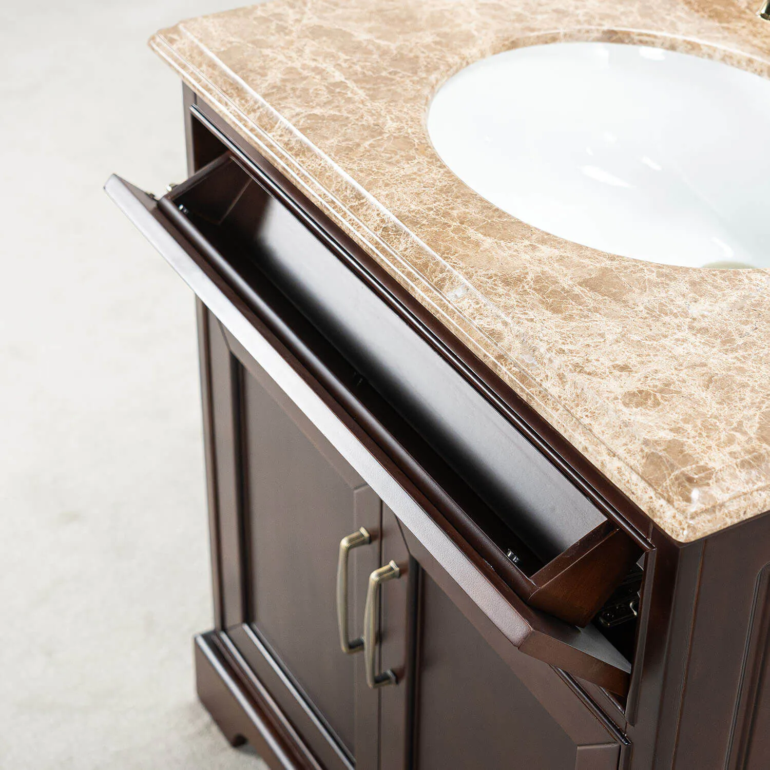 Kommod Badrum 80cm Brun Wyoming - Beige Marmor