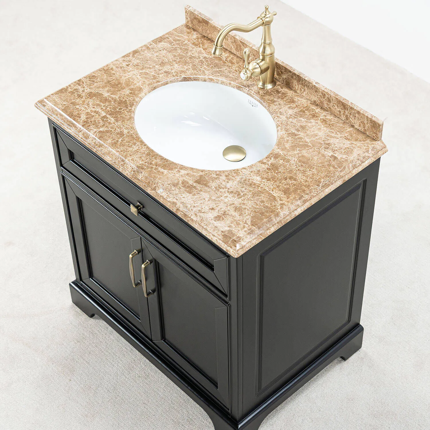 Kommod Badrum 80cm Svart Wyoming - Beige Marmor