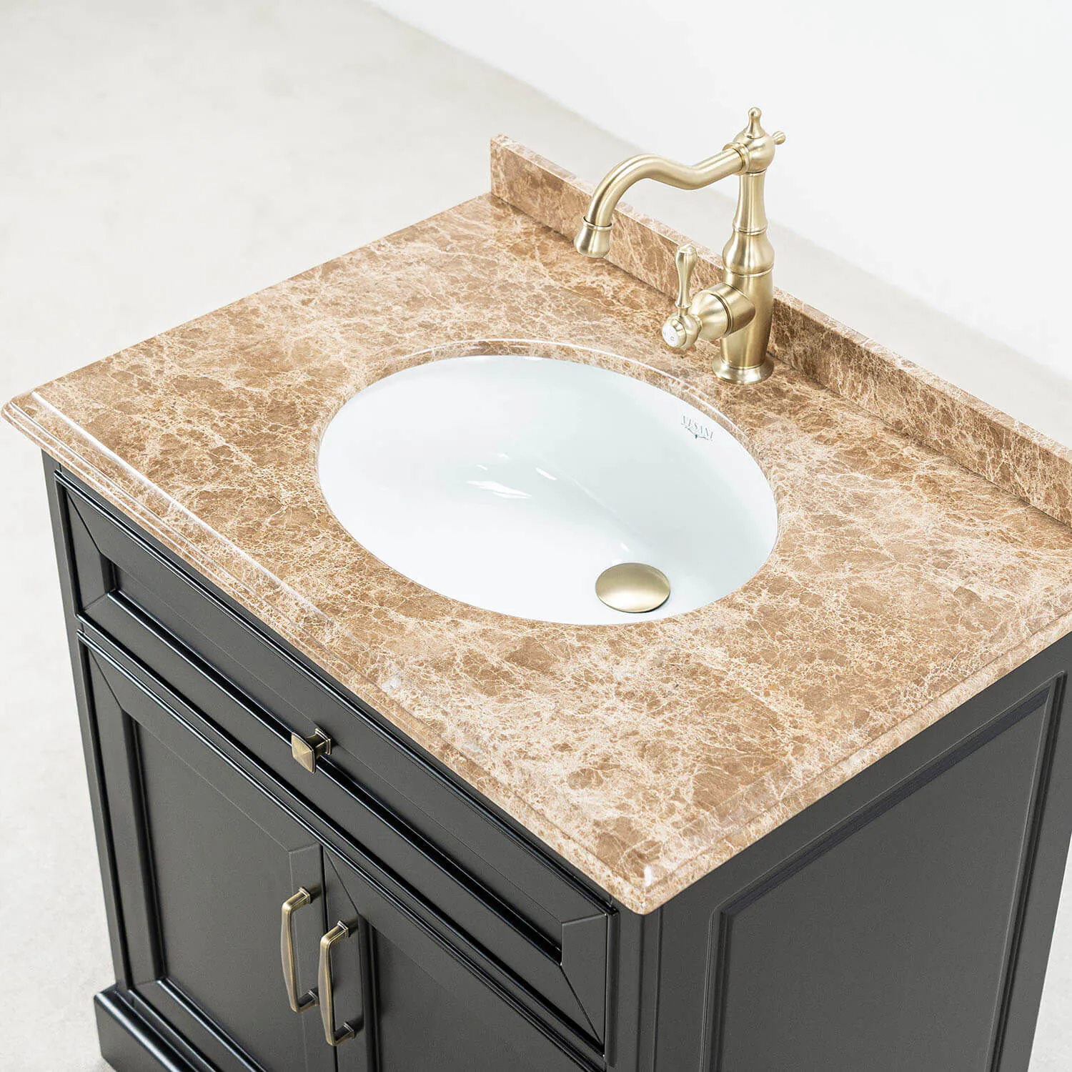 Kommod Badrum 80cm Svart Wyoming - Beige Marmor