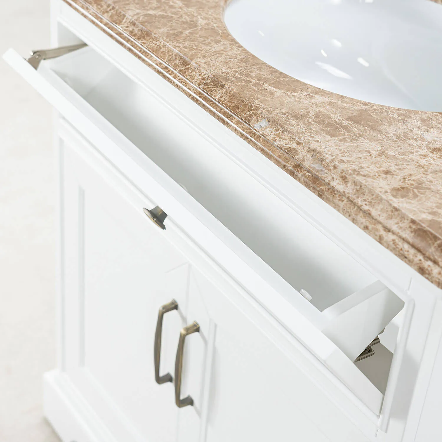 Kommod Badrum 80cm Wyoming Vit - Beige Marmor