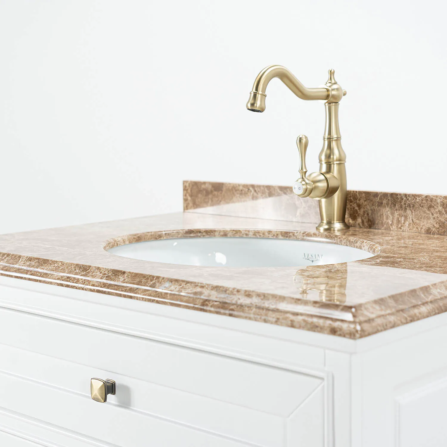 Kommod Badrum 80cm Wyoming Vit - Beige Marmor