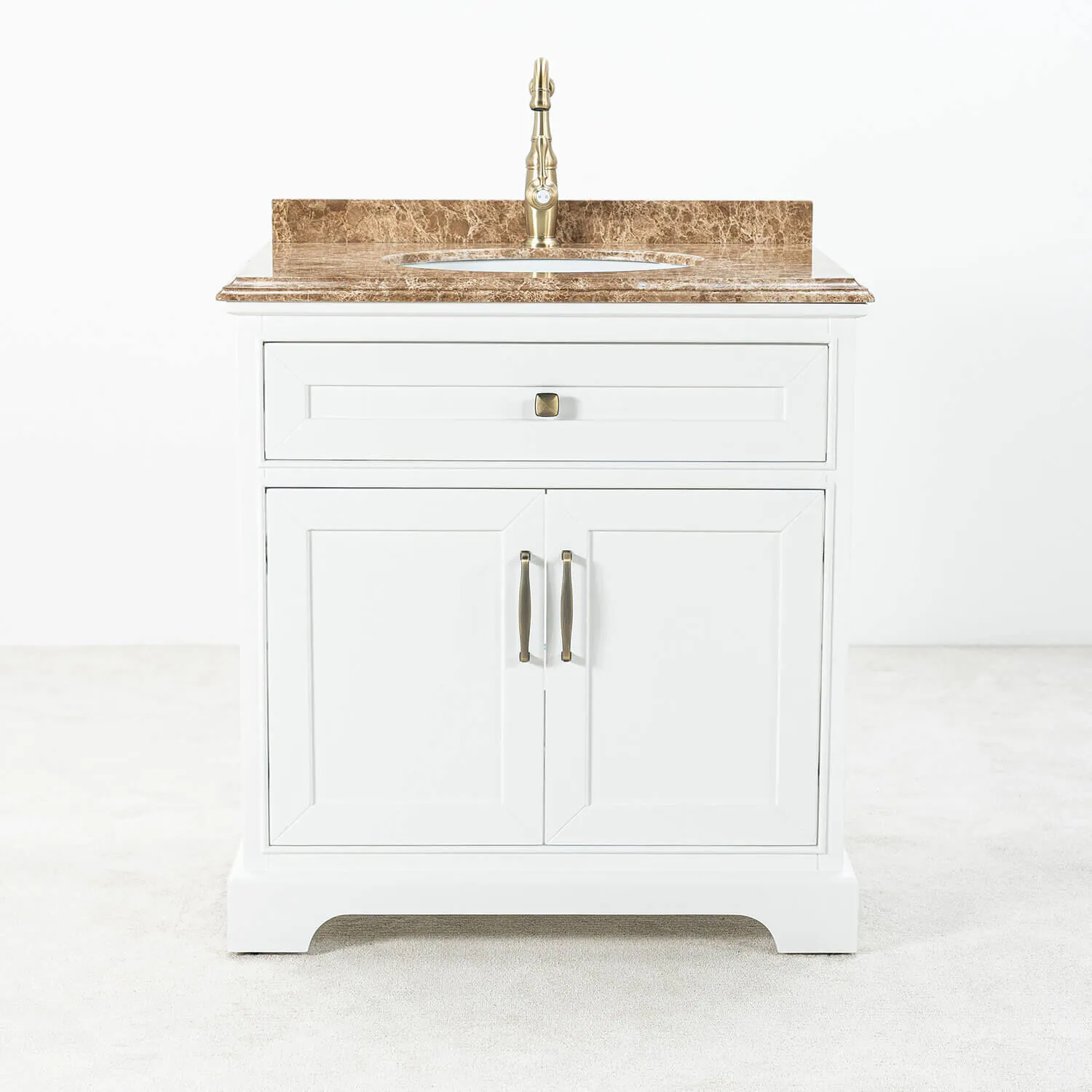 Kommod Badrum 80cm Wyoming Vit - Beige Marmor