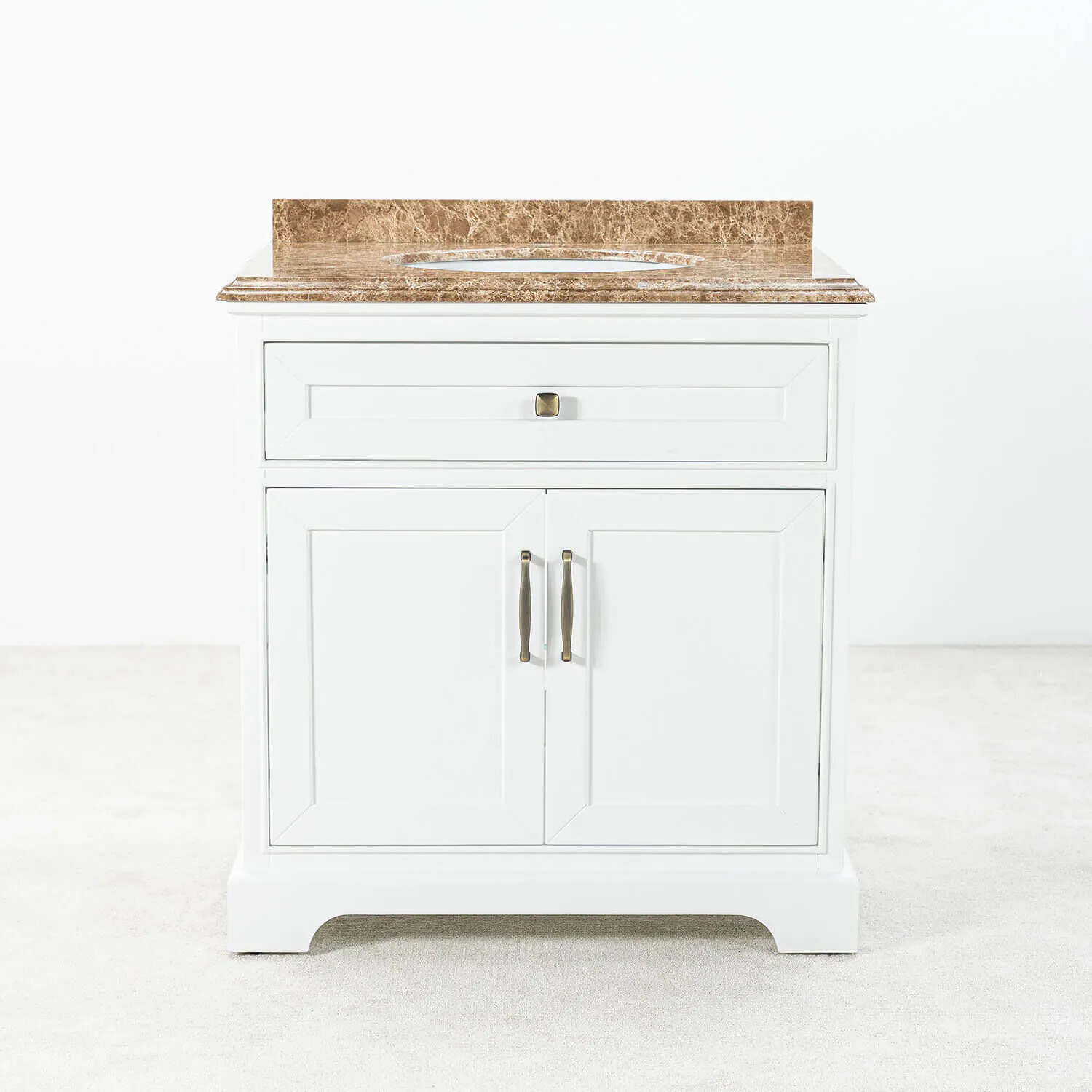 Kommod Badrum 80cm Wyoming Vit - Beige Marmor