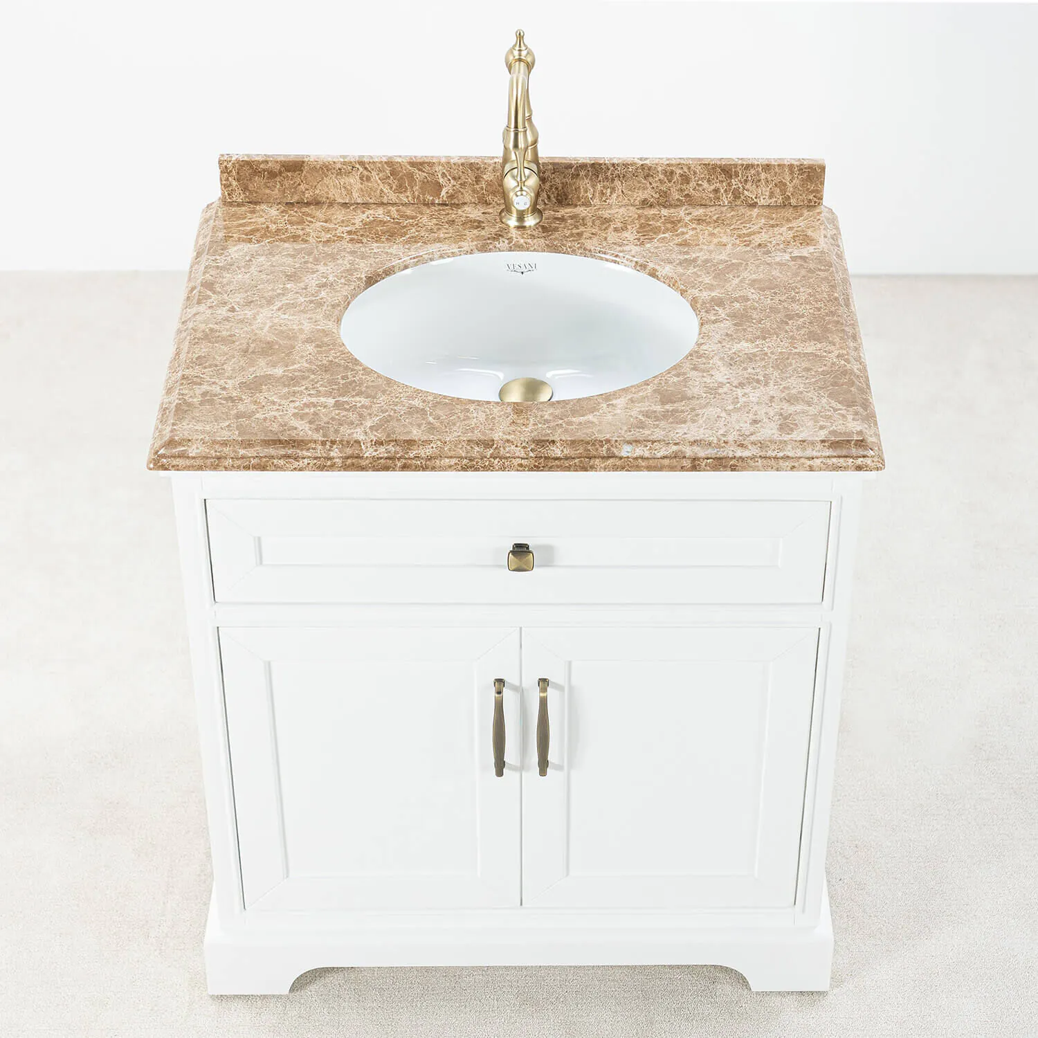 Kommod Badrum 80cm Wyoming Vit - Beige Marmor
