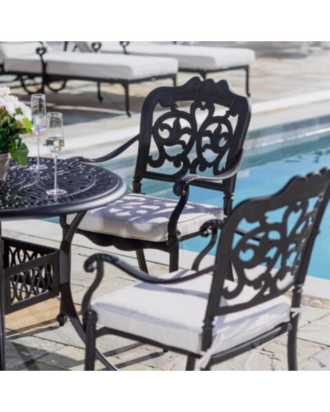 Caf&eacute;set 4 Stolar Svart Aluminium - Toscana &Oslash;90cm