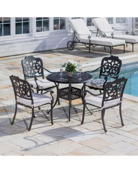 Caf&eacute;set 4 Stolar Svart Aluminium - Toscana &Oslash;90cm