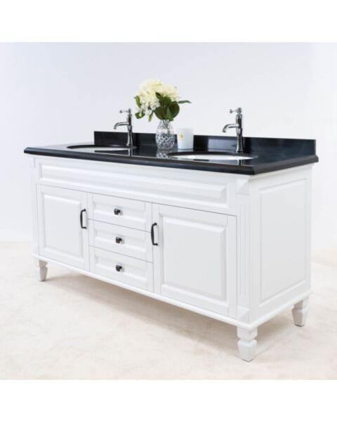 Dubbelhandfat Kommod 160cm Nashville Vit - Svart Granit