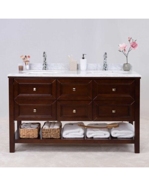 Dubbel Kommod Badrum 140cm Utah Brun- Vit Marmor