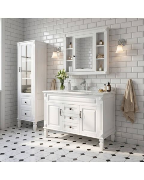 Kommod Badrum 120cm Nashville Vit - Vit Marmor