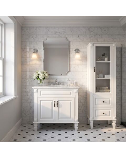 Kommod Badrum 80cm Nashville Vit - Vit Marmor