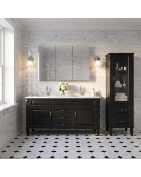 Dubbelhandfat Kommod 160cm Nashville Svart - Vit Marmor