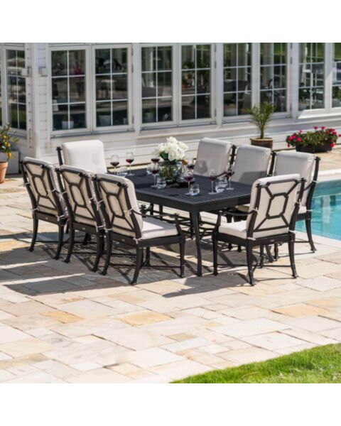 Matgrupp Utomhus 8 stolar Svart Aluminium - St Tropez 213cm