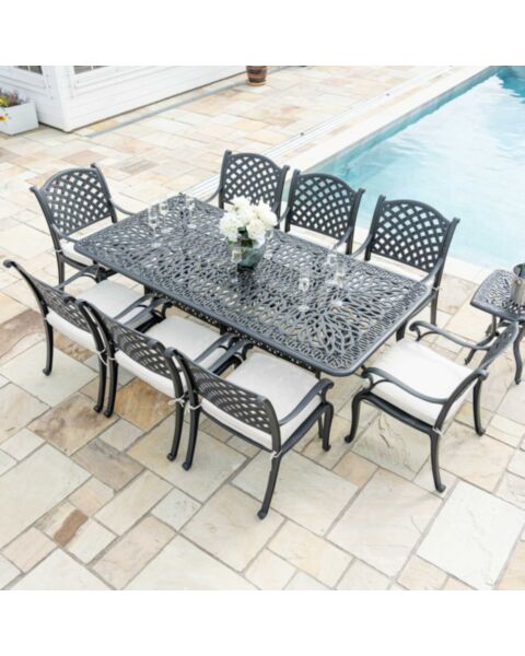 Matgrupp Utomhus 8 stolar Svart Aluminium - Sorrento 212cm