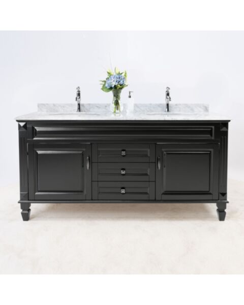 Dubbelhandfat Kommod 160cm Nashville Svart - Vit Marmor