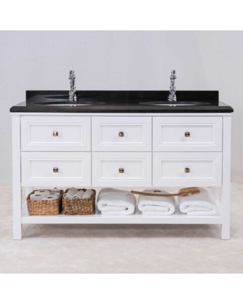Dubbel Kommod Badrum 140cm Utah Vit - Svart Granit