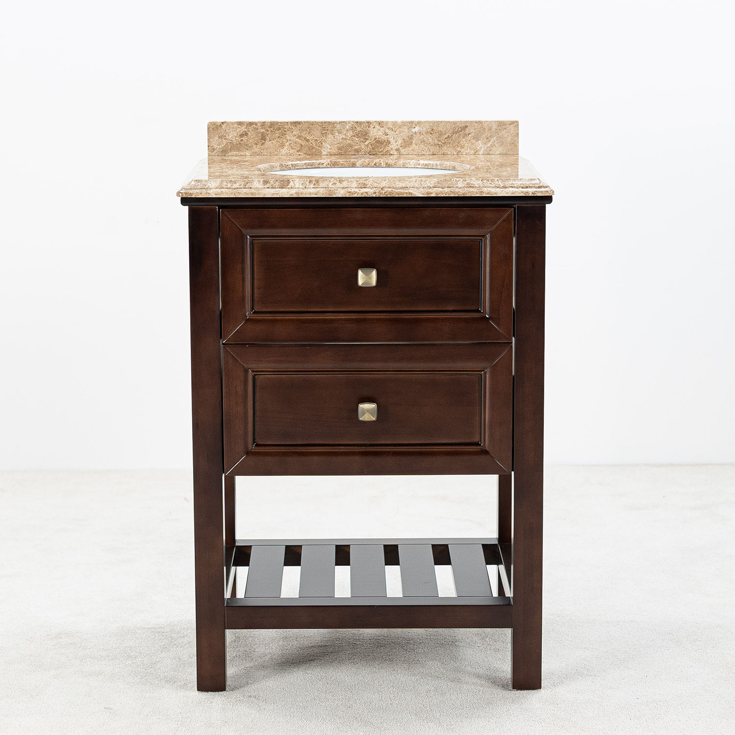 Kommod Badrum 60cm Brun Utah - Beige Marmor | Kommod Tvättställsskåp | Badrumsmöbler | Vesani