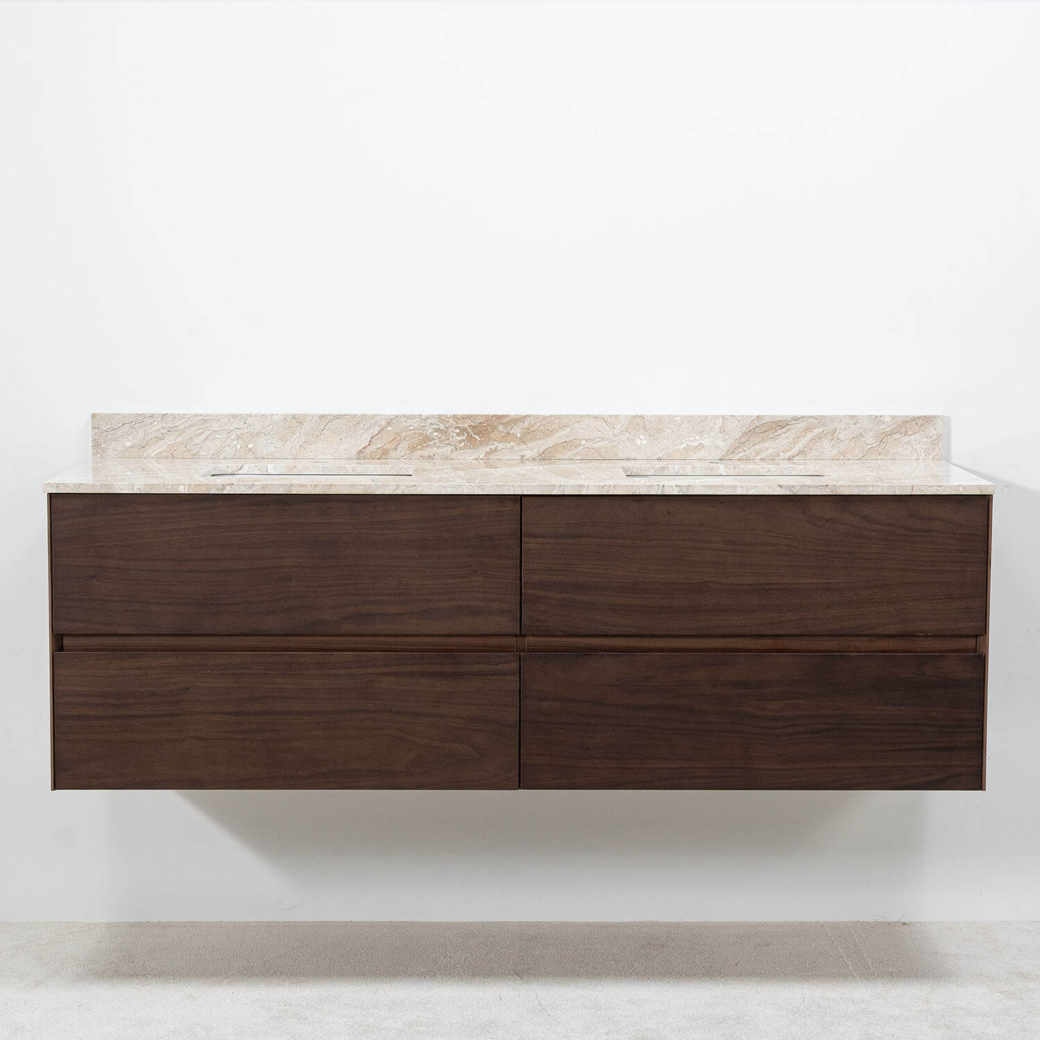 Modern vägghängd 150cm valnöt med beige marmor