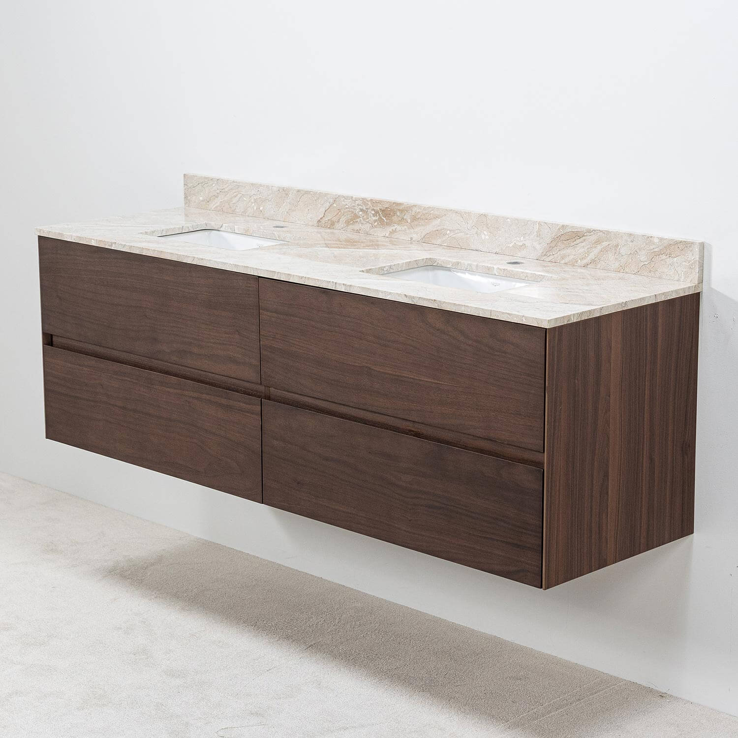 Modern vägghängd 150cm valnöt med beige marmor