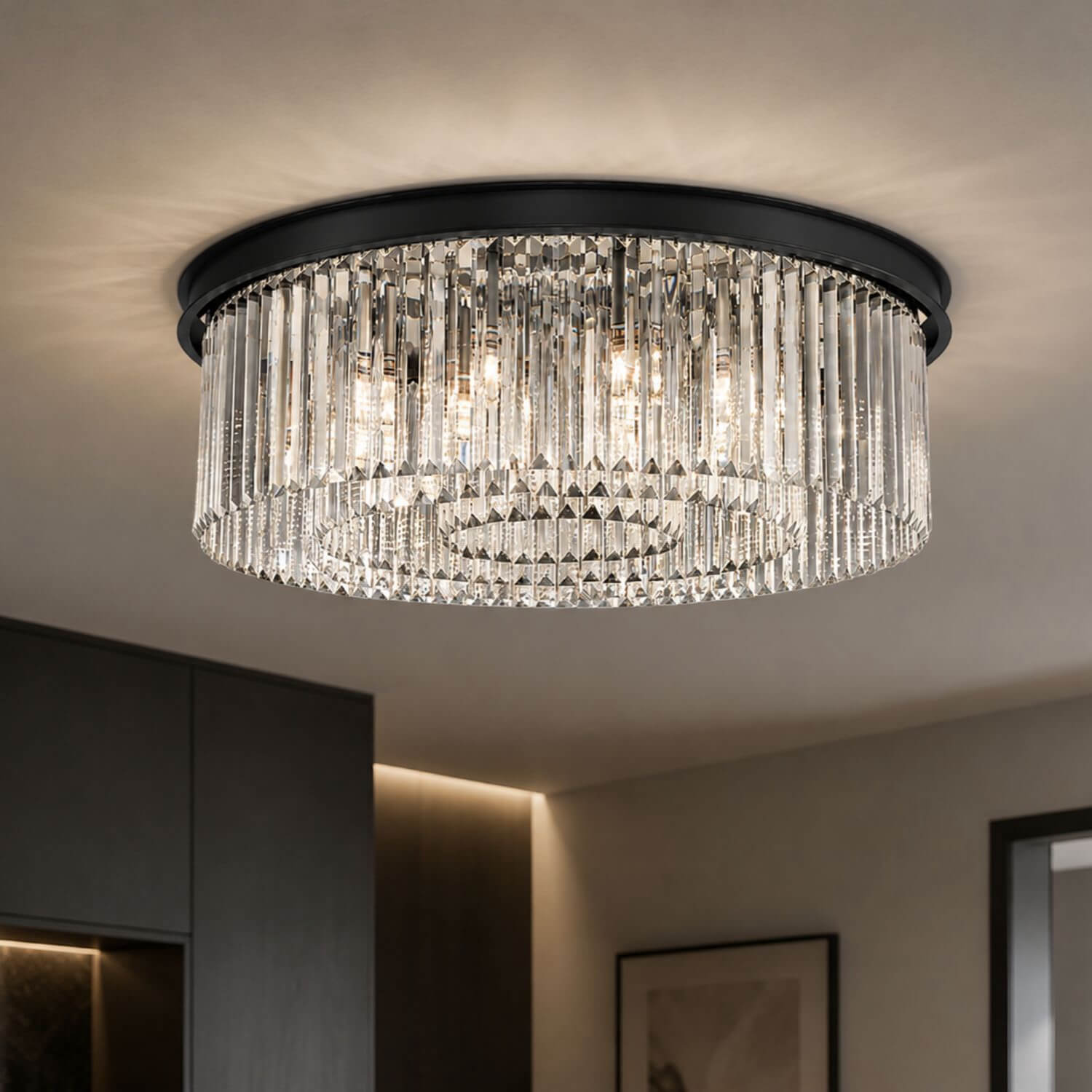 Kristallplafond Florence med svart stomme och klarglas 