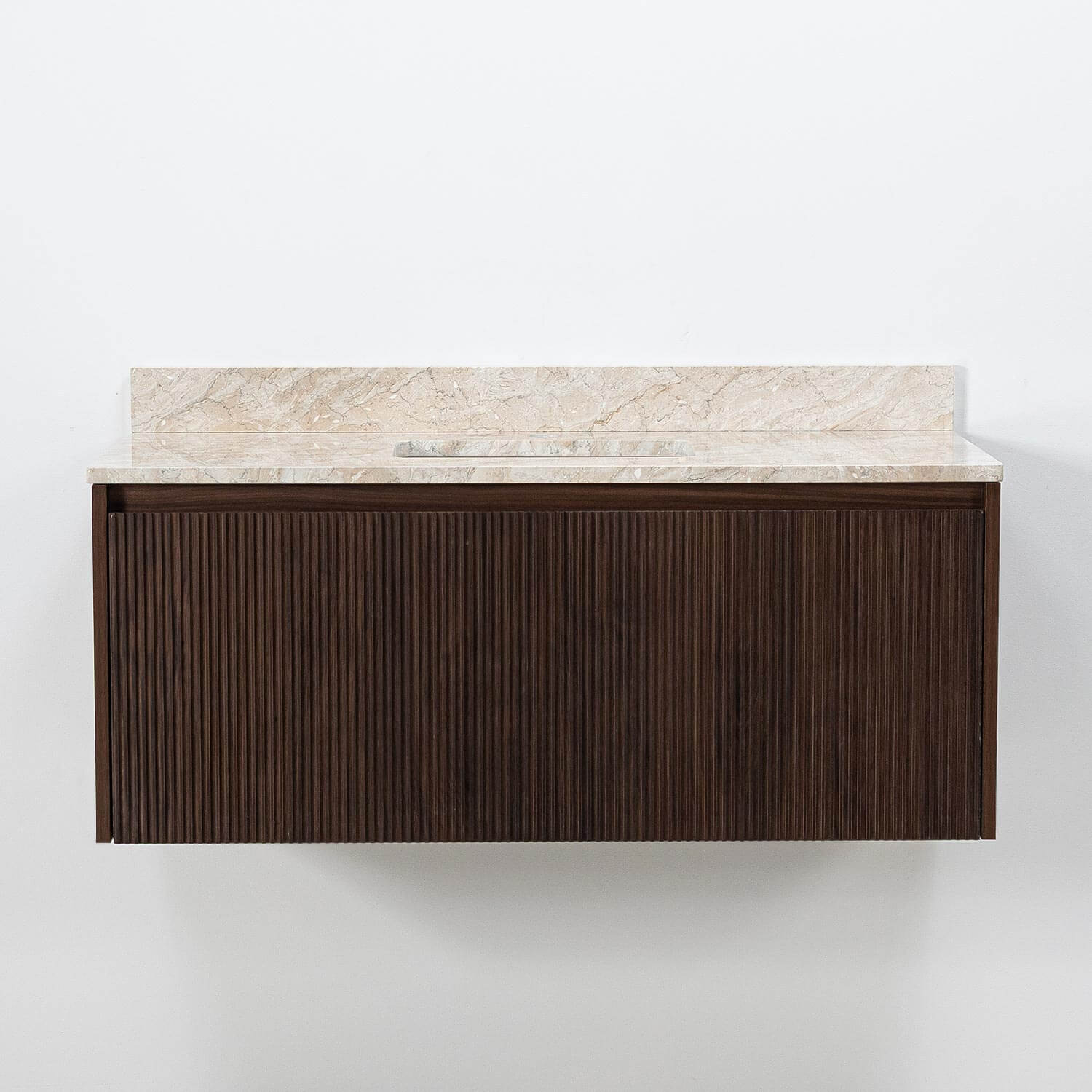 Badrumskommod Valnöt 100cm Beige Marmor - Båstad | Kommod Tvättställsskåp | Badrumsmöbler | Vesani