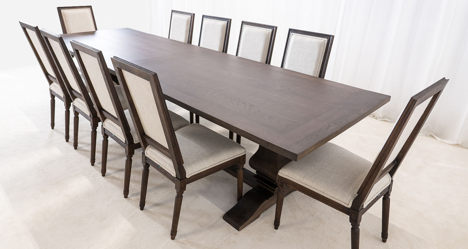 rustikt matsalsbord 320cm långt i mörkbrun rökt ek - Ulriksdal