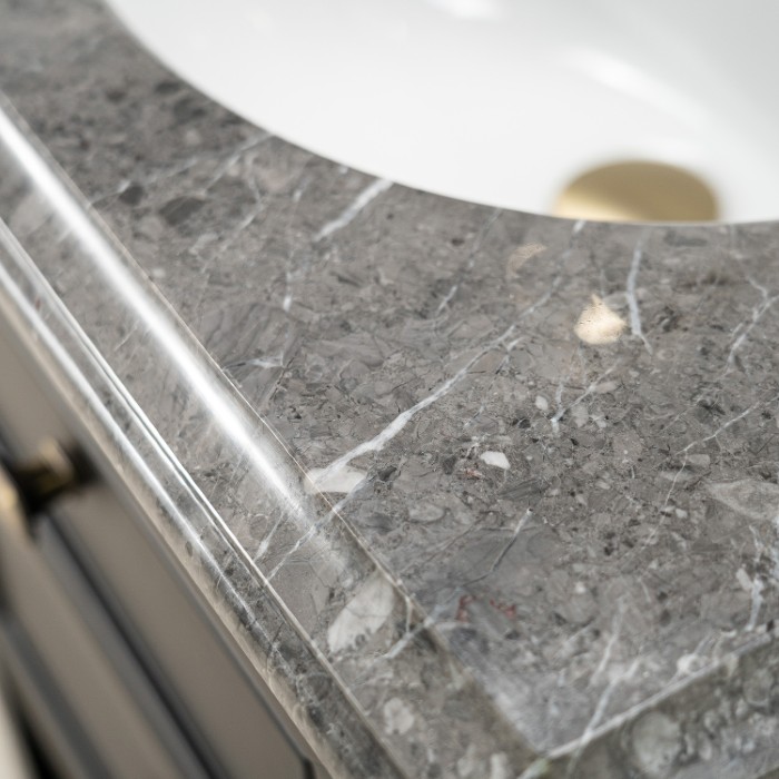 Svart Badrumskommod 60 cm Med Tvättställ Grå Marmor - Utah Svart badrumskommod med grå marmorskiva 60 cm