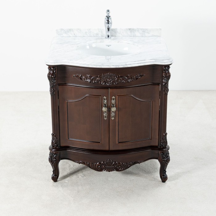 Brun Badrumskommod 80 cm Vit Marmor Ottawa Badrumsmöbel 80cm