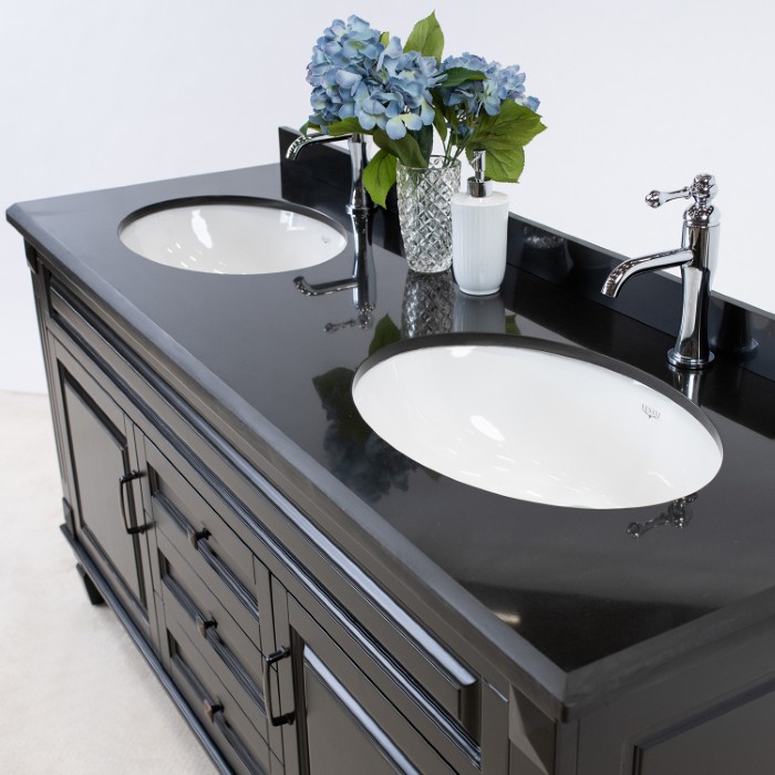Svart Badrumskommod Dubbel 160 cm Svart Granit Nashville Badrumsmöbel 160cm
