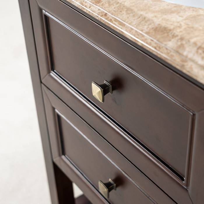 Brun Badrumskommod 60 cm Med Tvättställ Beige Marmor - Utah Brun badrumskommod med beige marmorskiva 60 cm
