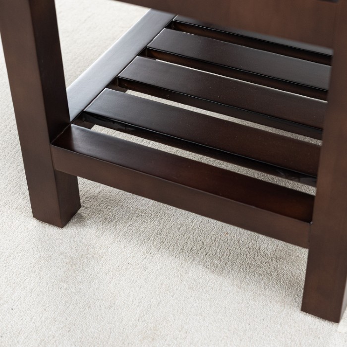 Brun Badrumskommod 60 cm Med Tvättställ Beige Marmor - Utah Brun badrumskommod med beige marmorskiva 60 cm
