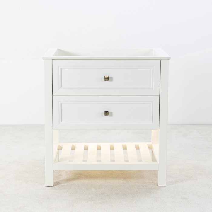 Kommod Badrum 80cm Vit Utah - Beige Marmor Vit badrumskommod med beige marmorskiva 80 cm
