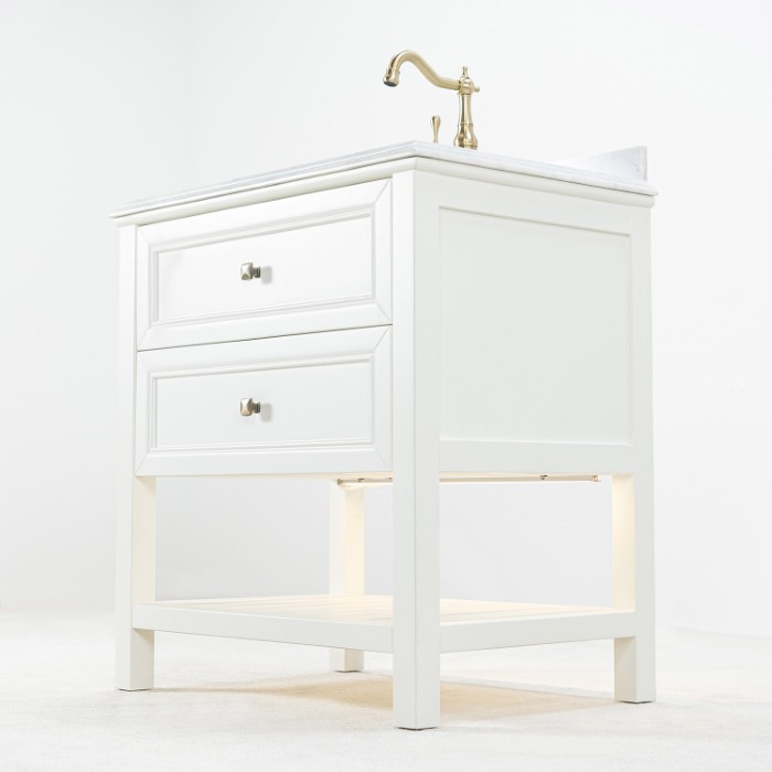 Vit Badrumskommod 80 cm Med Tvättställ Vit Marmor - Utah Vit badrumskommod med vit marmorskiva 80 cm