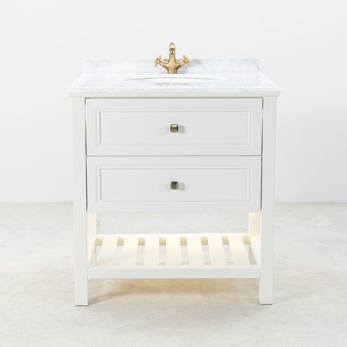 Vit Badrumskommod 80 cm Med Tvättställ Vit Marmor - Utah Vit badrumskommod med vit marmorskiva 80 cm