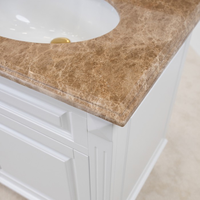 Vit Badrumskommod Dubbel 160 cm Beige Marmor - Nashville Badrumsmöbel 160cm