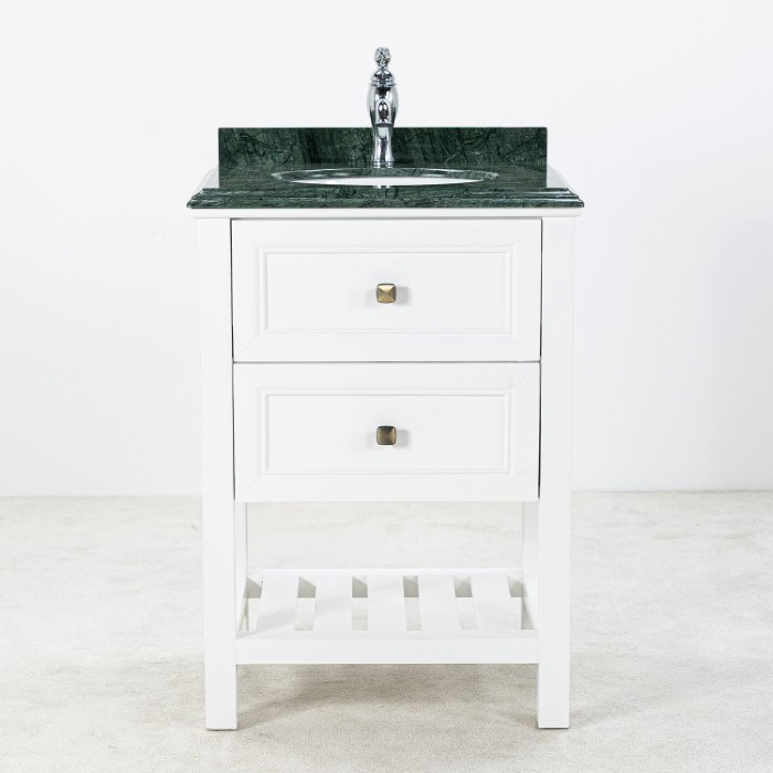 Kommod Badrum 60cm Vit Utah - Grön Marmor Badrumsmöbel 60cm