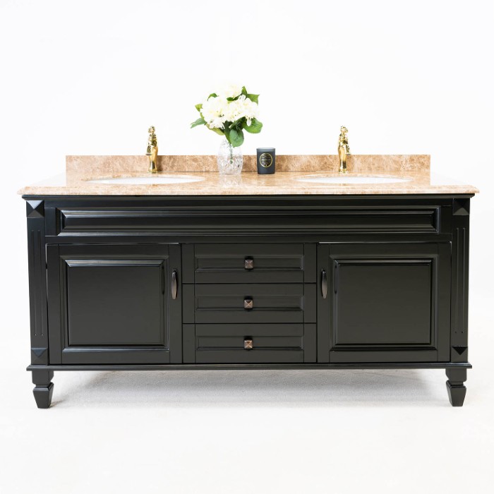 Svart Badrumskommod Dubbel 160 cm Beige Marmor Nashville Badrumsmöbel 160cm