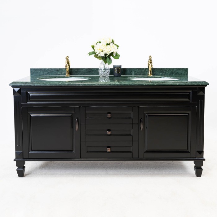 Svart Badrumskommod Dubbel 160 cm Grön Marmor Nashville Badrumsmöbel 160cm