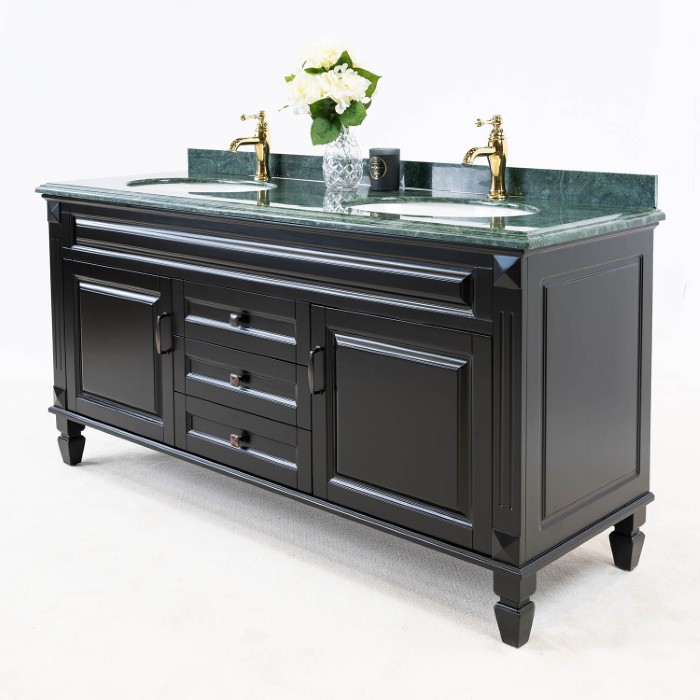 Svart Badrumskommod Dubbel 160 cm Grön Marmor Nashville Badrumsmöbel 160cm
