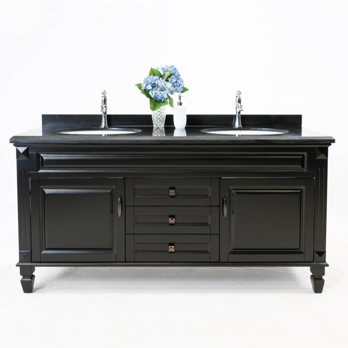 Svart Badrumskommod Dubbel 160 cm Svart Granit Nashville Badrumsmöbel 160cm