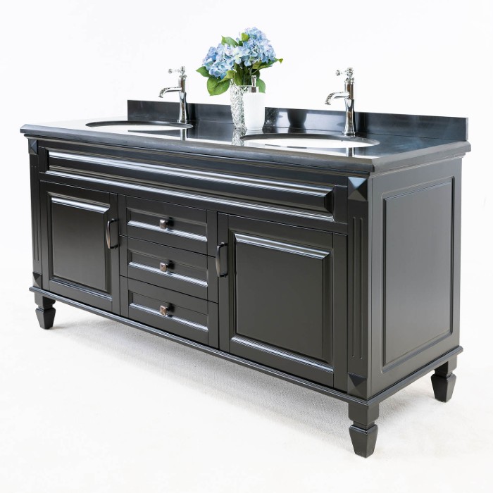 Svart Badrumskommod Dubbel 160 cm Svart Granit Nashville Badrumsmöbel 160cm