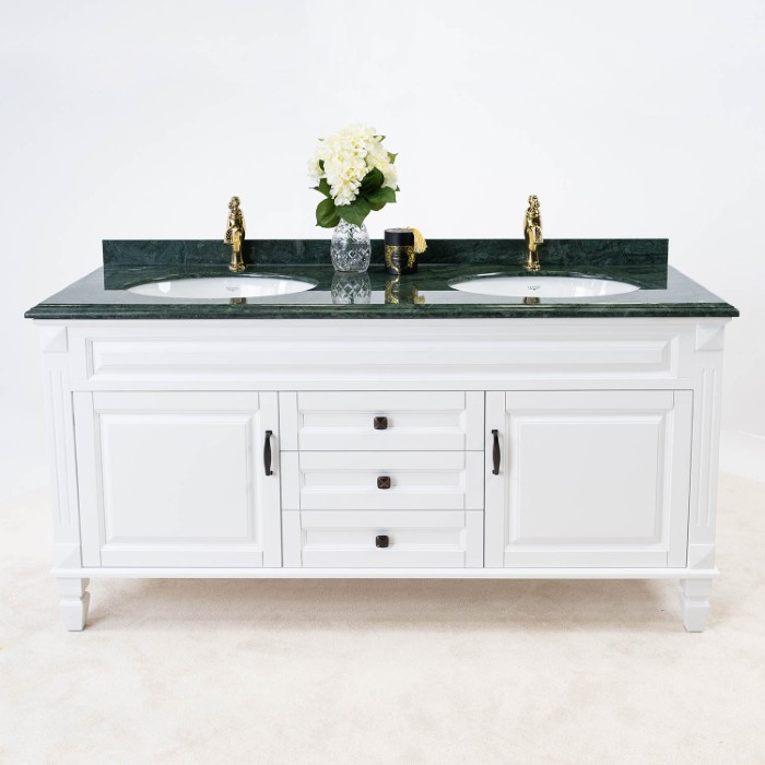 Vit Badrumskommod Dubbel 160 cm Grön Marmor - Nashville Badrumsmöbel 160cm