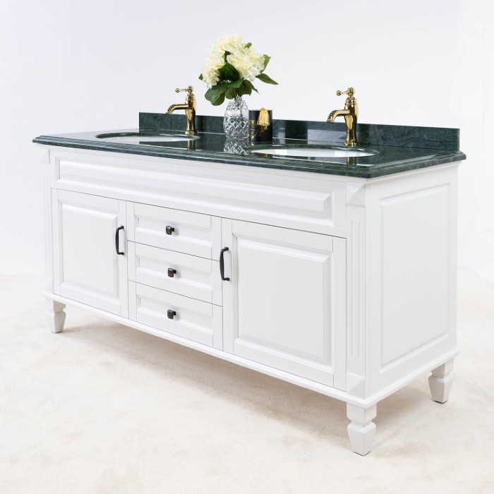 Vit Badrumskommod Dubbel 160 cm Grön Marmor - Nashville Badrumsmöbel 160cm