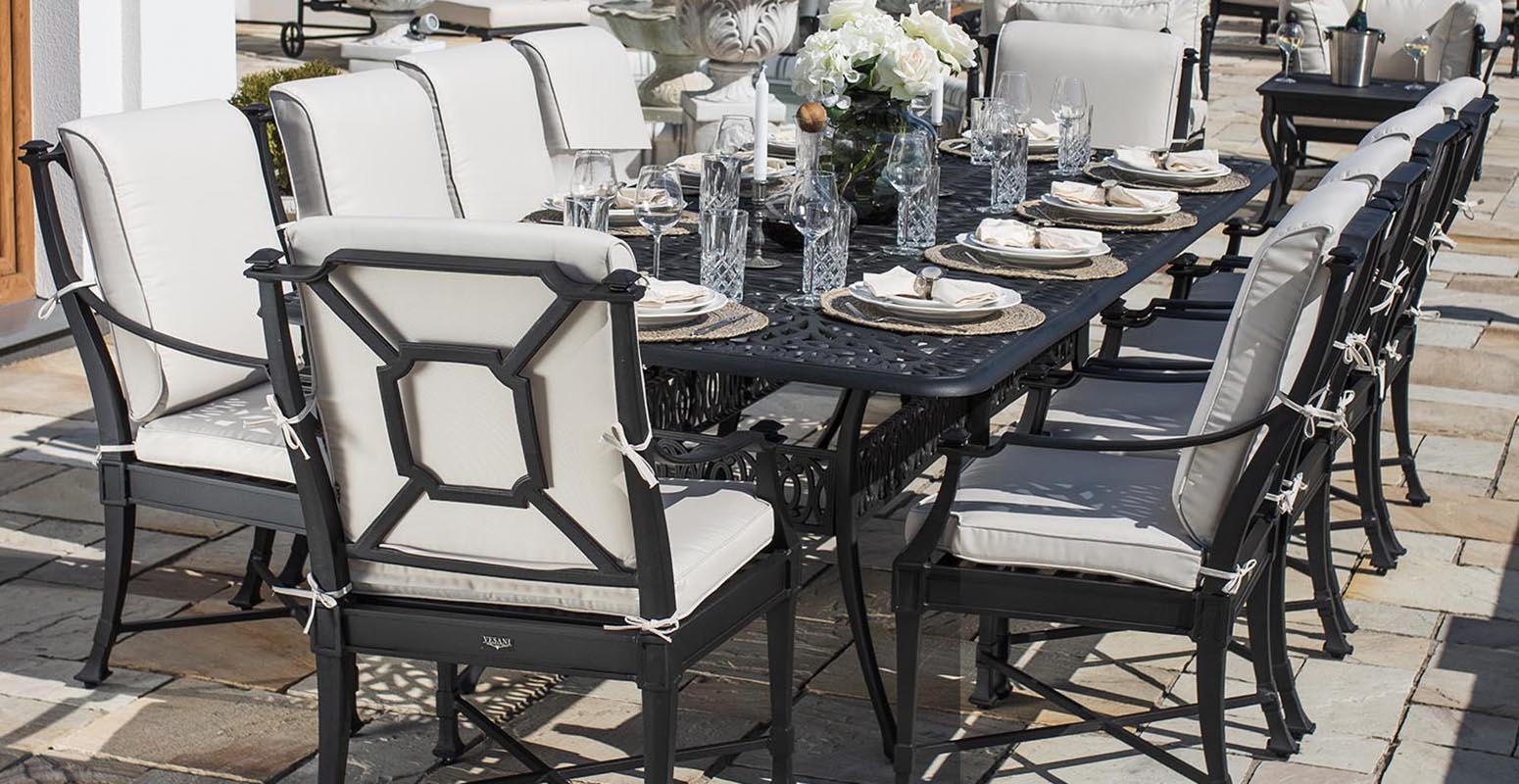 Exklusiv matgrupp utomhus 10 stolar svart gjuten aluminium portofino