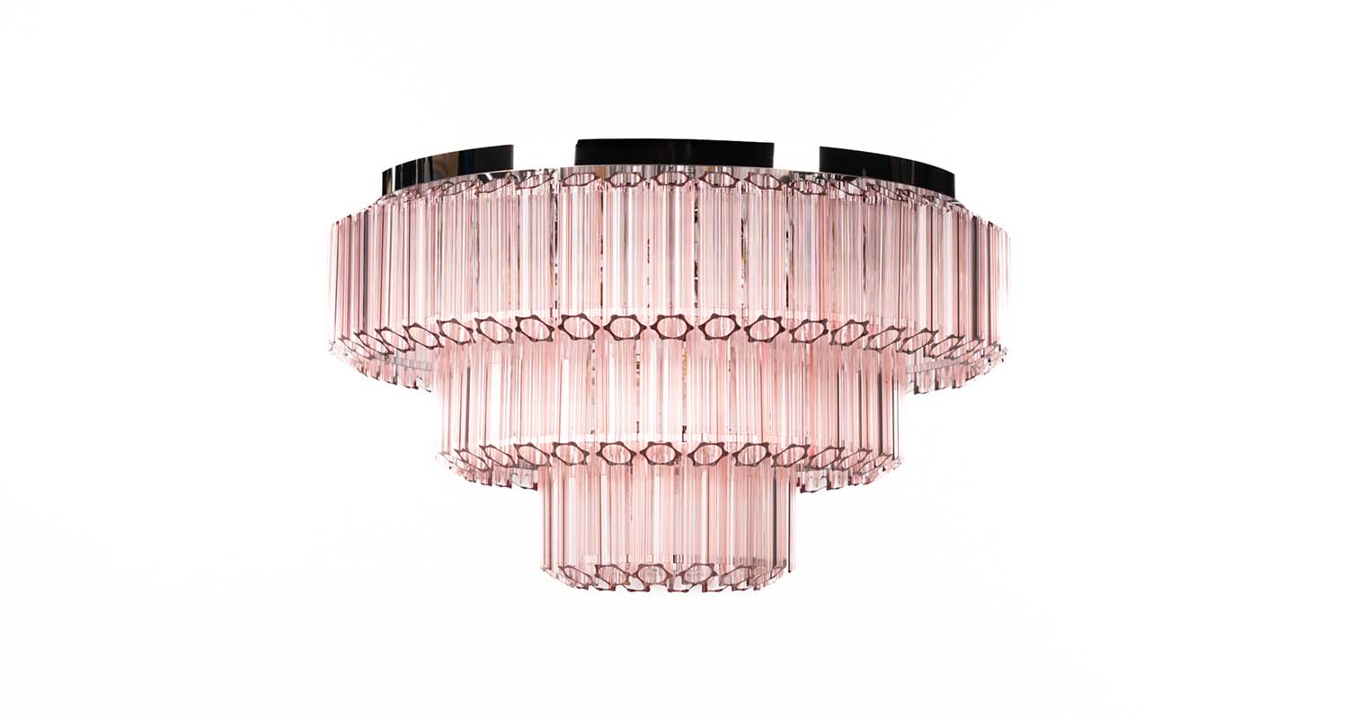 Kristallplafond med retoinspirerad design i klarglas med krom stomme